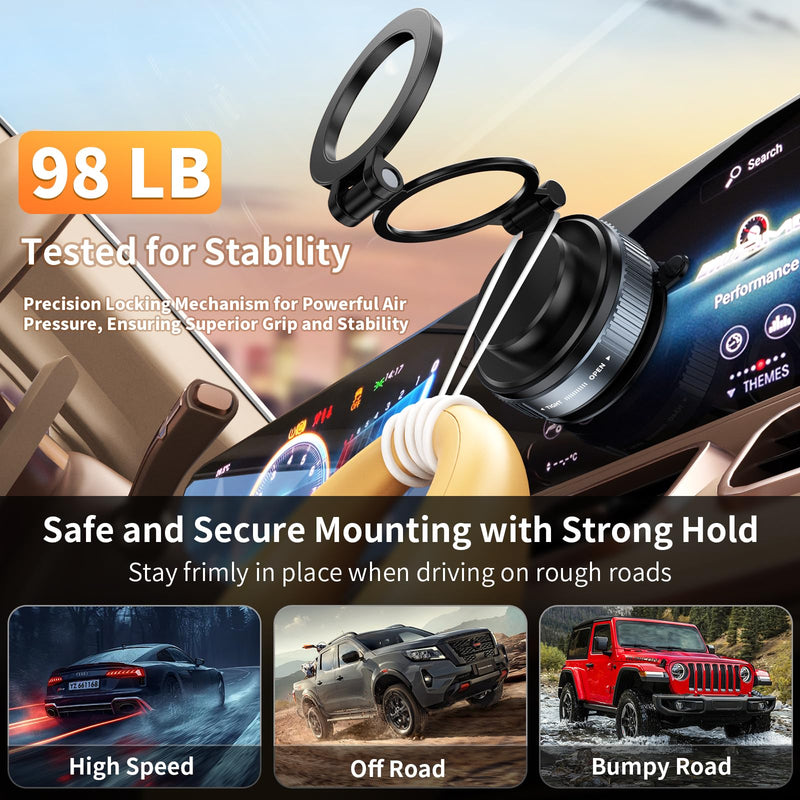 2025 Upgraded Metal 360° Adjustable Vacuum Suction Cup Phone Mount [98LB Suction], Magnetic Phone Holder for Car, Foldable Portable iPhone Holder Magsafe Car Mount