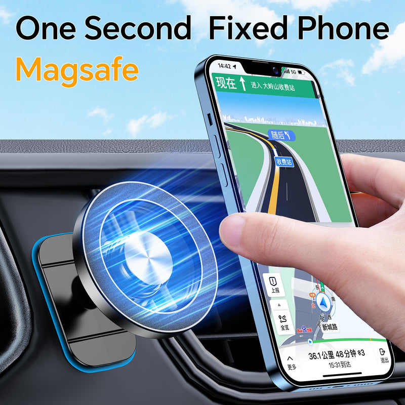 for iPhone Magsafe car Mount【20 Strong Magnets】Magnetic Phone Holder for Car Dashboard【360° Rotation】Hands Free Car Phone Holder Mount Dash Fit iPhone 15 14 13 12 Pro Max Plus MagSafe Car Accessories Black