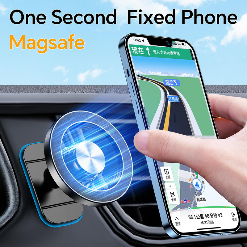 [AUSTRALIA] - for iPhone Magsafe car Mount【20 Strong Magnets】Magnetic Phone Holder for Car Dashboard【360° Rotation】Hands Free Car Phone Holder Mount Dash Fit iPhone 15 14 13 12 Pro Max Plus MagSafe Car Accessories Black 