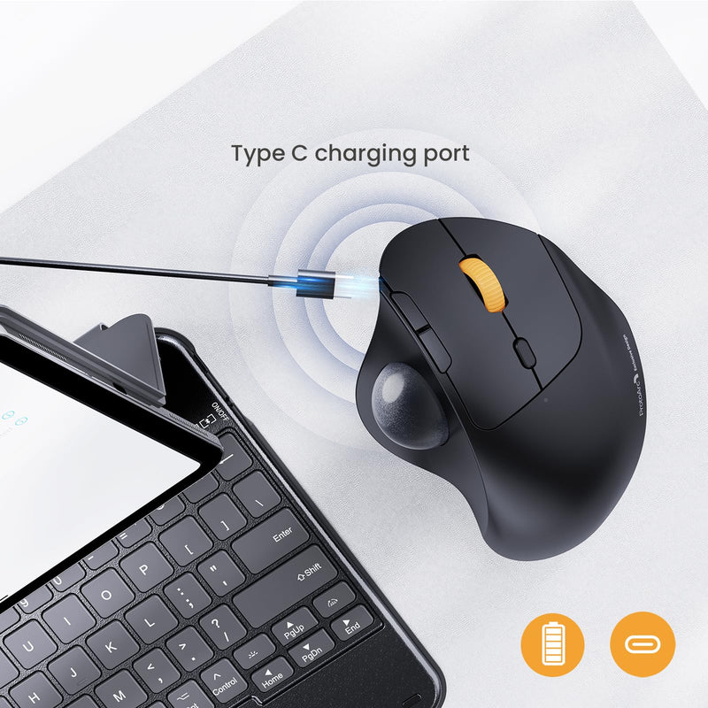 ProtoArc EM04 Wireless Trackball Mouse, Bluetooth Trackball Mouse | Thumb-control design reduces wrist fatigue, connect 3 devices via Bluetooth/2.4G USB-A, 500mAh rechargeable battery Gray