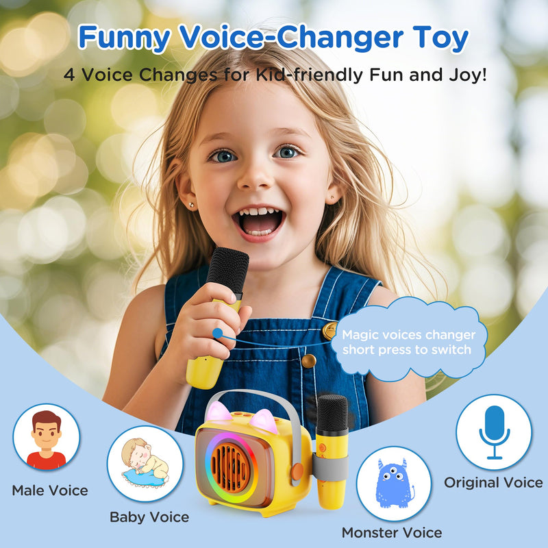 BIGASUO Karaoke Machine for Kids, Mini Portable Bluetooth Speaker with 2 Wireless Microphones and LED Lights, Kids Toys Ideal Gifts for Girls & Boys Birthday Home Party 1