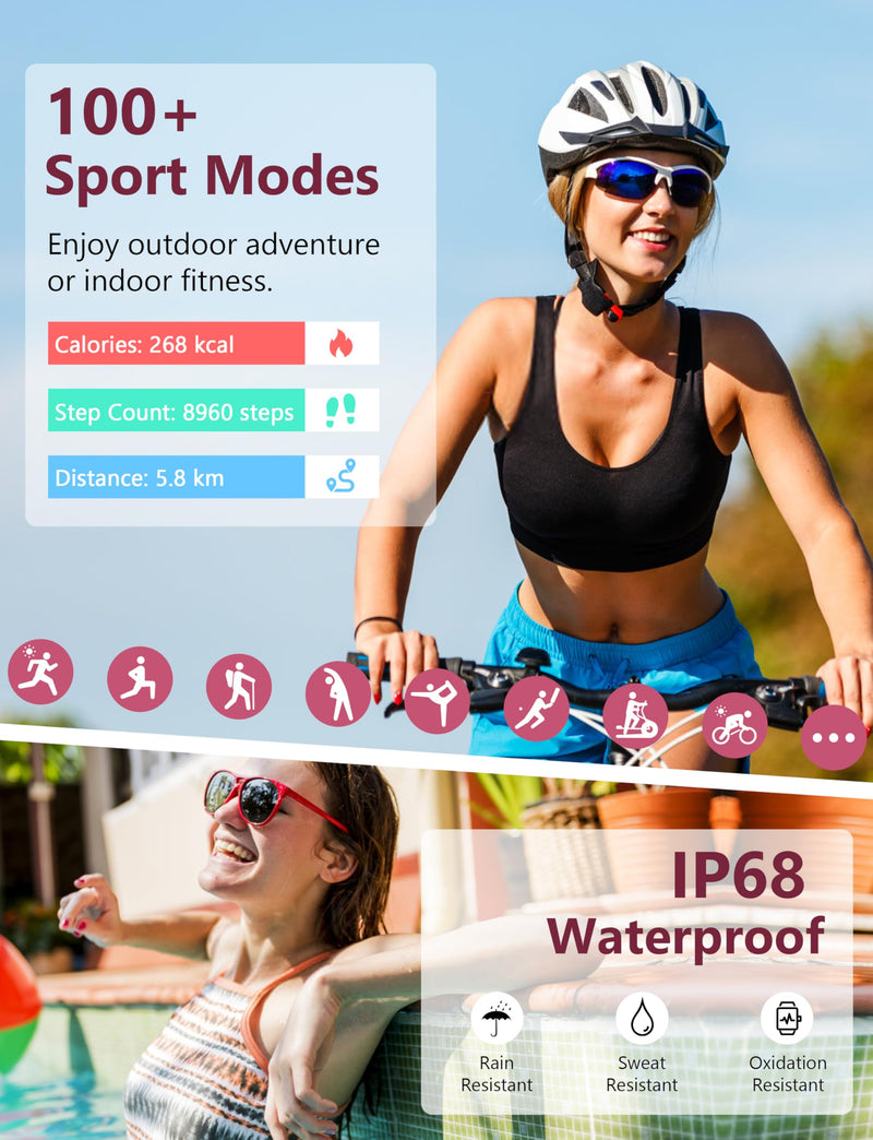 [AUSTRALIA] - Smart Watch, 1.83'' Smartwatch Women Men Answer Make Calls, Alexa Fitness Watch, IP68 Waterproof Fitness Tracker Watch, Heart Rate / Sleep Monitor, 100+ Sports Pedometer Watch for android & iOS Phone Pink 