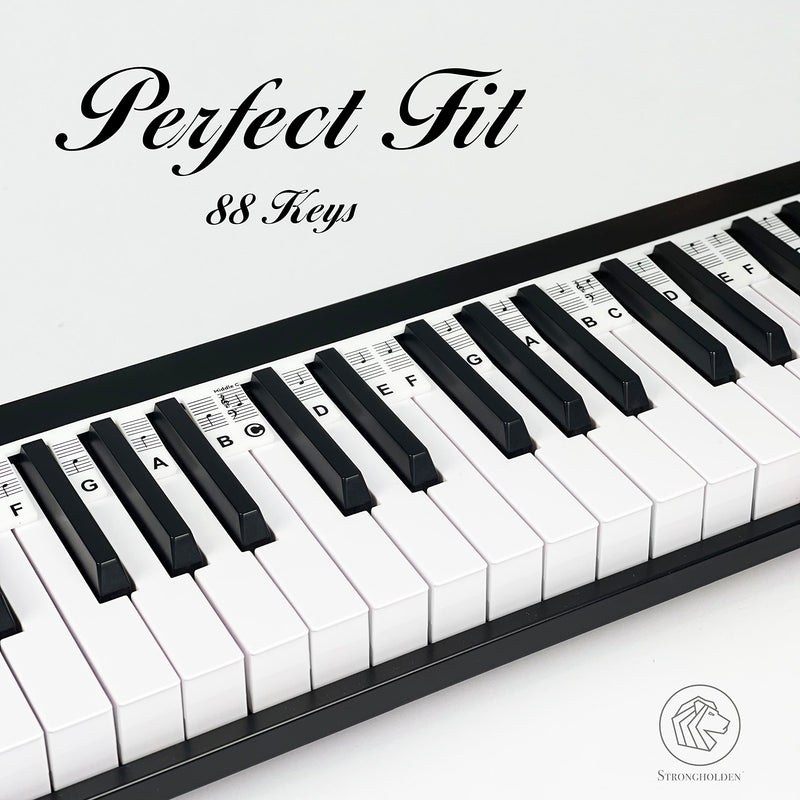 [AUSTRALIA] - Removable Piano Keyboard Note Labels for Learning, Piano Notes Guide & Piano Keys Guide - 88-Key Full Size, Say Goodbye to Piano Key Stickers & Piano Keyboard Stickers (Classic Black) Classic Black 