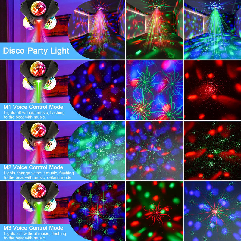 4 in-1 Disco Party Lights - RGB 3 Magic DJ Disco Ball, LED Sound Activated Laser Lights Projector with Remote for Home, Dance, Karaoke, Parties, Wedding, Birthday, Halloween, Christmas, Club Decor