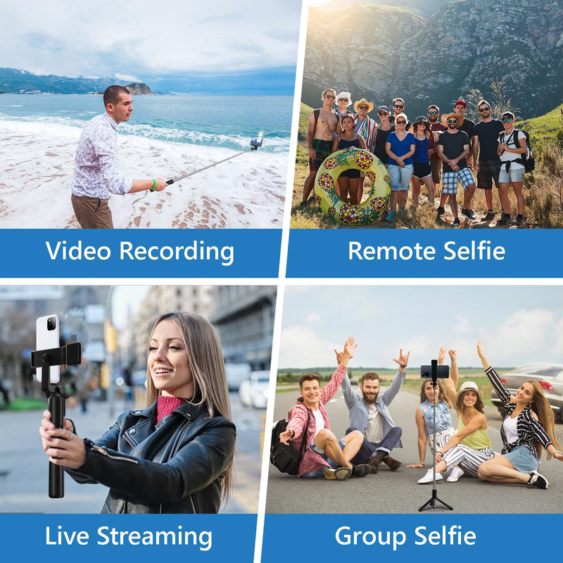 Selfie Stick, 40 in Retractable Phone Tripod with Wireless Remote Control & Light, Portable Selfie Stick Tripod for Photograph, Live Streaming, Video Recording, Compatible with All Cellphones Black