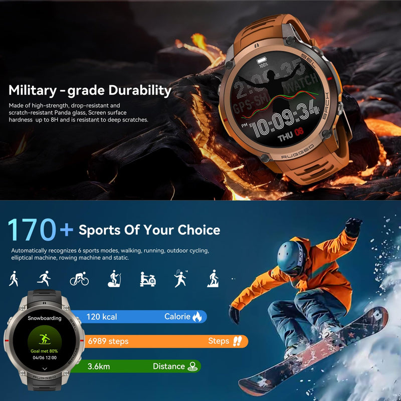 GPS Smart Watch for Men with Multi‑Constellation Positioning/Offline Maps,1.43'' Smartwatch with Bluetooth Call,Compass ,170+ sports modes, 5ATM Waterproof Fitness Tracker Watch for Android iOS Blue
