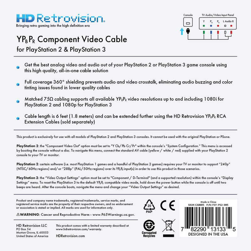 [AUSTRALIA] - HD Retrovision Premium YPbPr Component Video Cable for PlayStation 2/3 (PS2/PS3) 