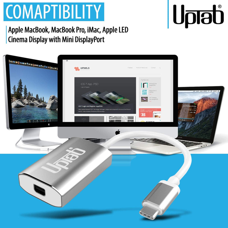 uptab USB-C to Mini DisplayPort Adapter 4K 60Hz, Power Port | Thunderbolt 3 compatible; pass-through USB-C charging; iPhone, MacBook Pro/Air M1-M5, iPad Pro, Mac mini M4, iMac Silver