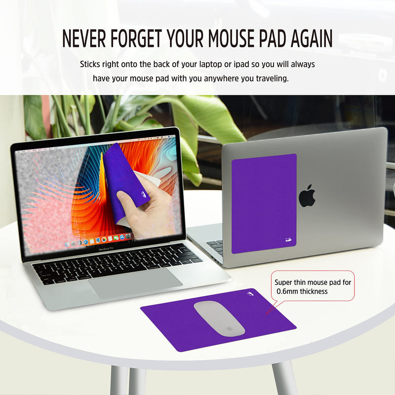 Bilymate Sticky Travel Mouse Pad, Multi-Functional Microfiber Mouse Pad for Laptop, Portable & Washable Keyboard Cover and Monitor Microfiber Cleaning Cloth All in One-Purple Purple