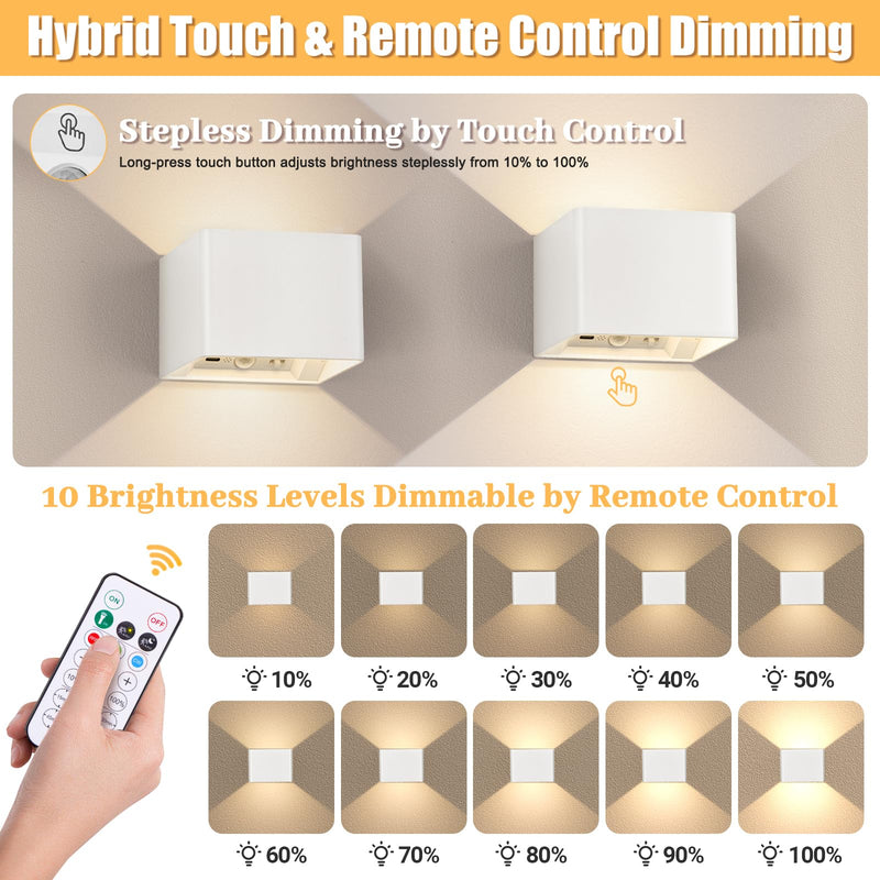 [AUSTRALIA] - Yochoice Motion Sensor Wall Light Indoor Set of 2, 6000mAh Wireless Rechargeable Battery Operated LED Sconce Up Down with Touch Remote Control, Battery Powered Magnetic Wall Lamps with 3CCT, White 2-pack 