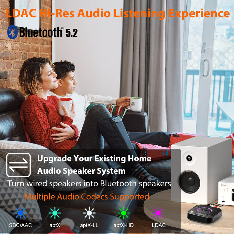 1Mii B06S+ LDAC Bluetooth 5.2 Receiver for Home Stereo Hi-Res Music Streaming, Hi-Fi Wireless Audio Adapter w/aptX HD Low Latency, Long Range Bluetooth Audio Receiver Volume Control, RCA/3.5mm Outputs B06S+
