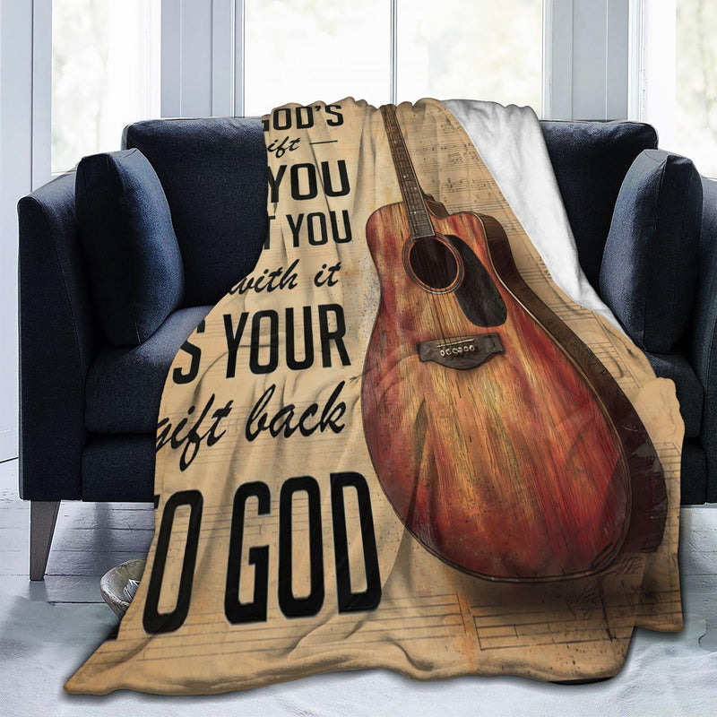 Guitar Blanket Warm Plush Flannel Music Christian Inspirational Scripture Throw Blanket Super Soft Fleece Cozy Fuzzy Guitar Stuffed Blanket Religious Bible Verse Gifts for Kids Teens Adults 40"X50" 40 X50 inch