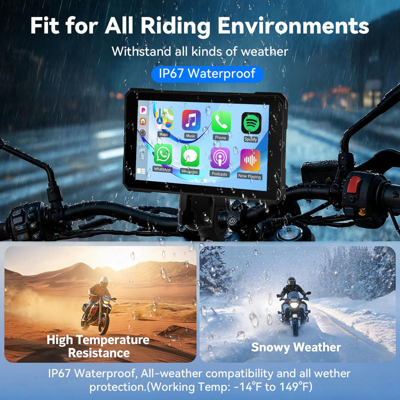 SIXTOP 5 Inch Motorcycle CarPlay GPS Navigation System with Wireless Apple CarPlay Android Auto Waterproof Touch Screen Portable Car Play Moto, Support Bluetooth, Siri/Google Assistant Voice Control