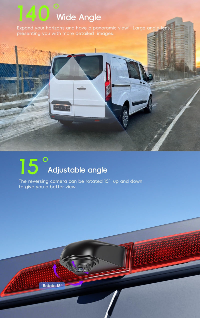 CAMECHO Brake Light Backup Camera for Ford Transit Custom 2012-2017, AHD/CVBS Waterproof Rear View Camera, Night Vision, Wide Angle, Park Assist, Rearview Reversing Cam