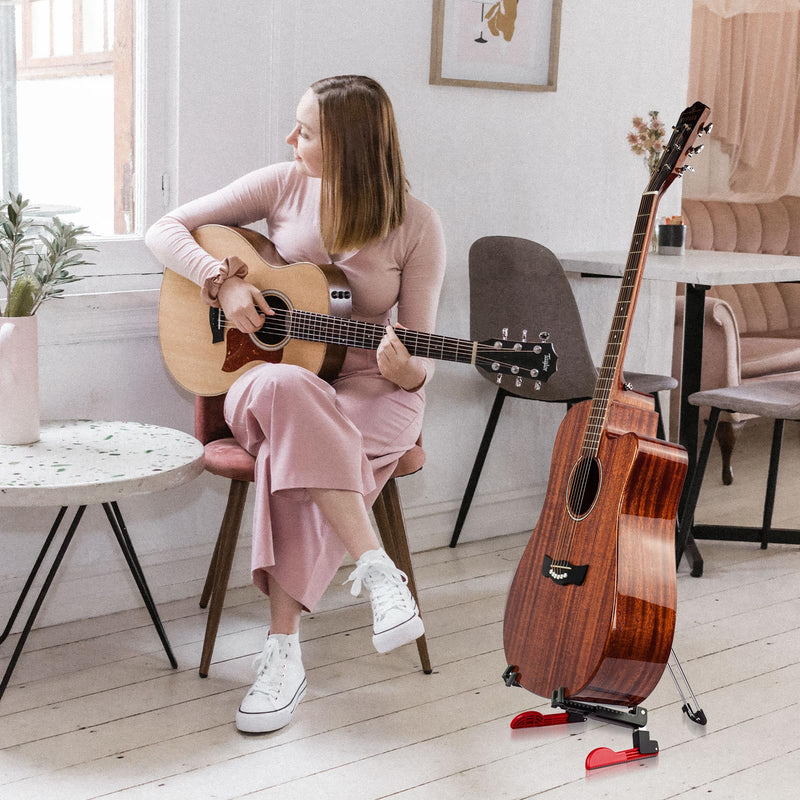 GUITTO Guitar Stand Floor Universal Folding Tripod Guitar Stands for Acoustic Electric Guitars Bass Accessories Banjo Stand GGS-03 Red