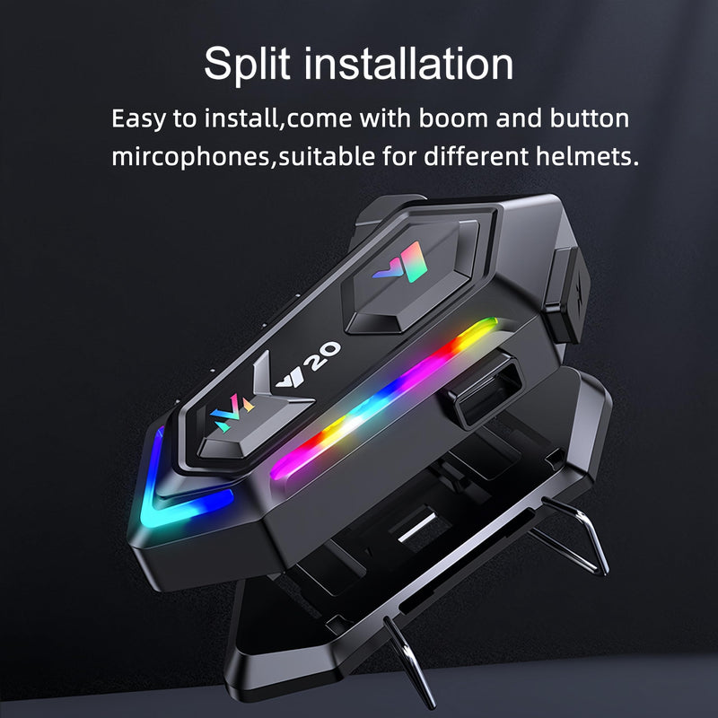 [AUSTRALIA] - Y20 Motorcycle Helmet Bluetooth Headset with HIFI Sound,Noise Reduction,1000mAh Battery,Helmet Bluetooth Headset Speakers with RGB,IPX6 Waterproof,Hand Free,Easy Set Up 