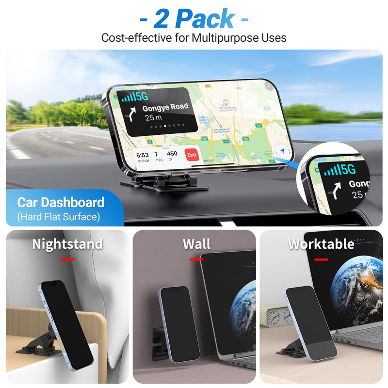 PROfezzion 2-Pack for MagSafe Mount Holder Fits Car Vent Dashboard & Office | Strong 3M Adhesive, Stable Vent Clip, Powerful Magnets Compatible with MagSafe for iPhone 17 - 12 Pro Max & All Phones Car Air Vent + Car Dash (1 + 1)