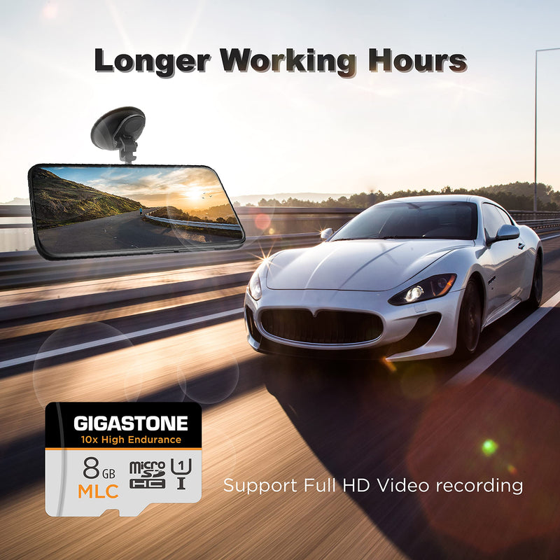 [10x High Endurance] Gigastone 8GB 2-Pack MLC Micro SD Card, Full HD Video Recording, Security Cam, Dash Cam, Surveillance Compatible 85MB/s, U1 C10, with Adapter MLC 8GB 2-Pack