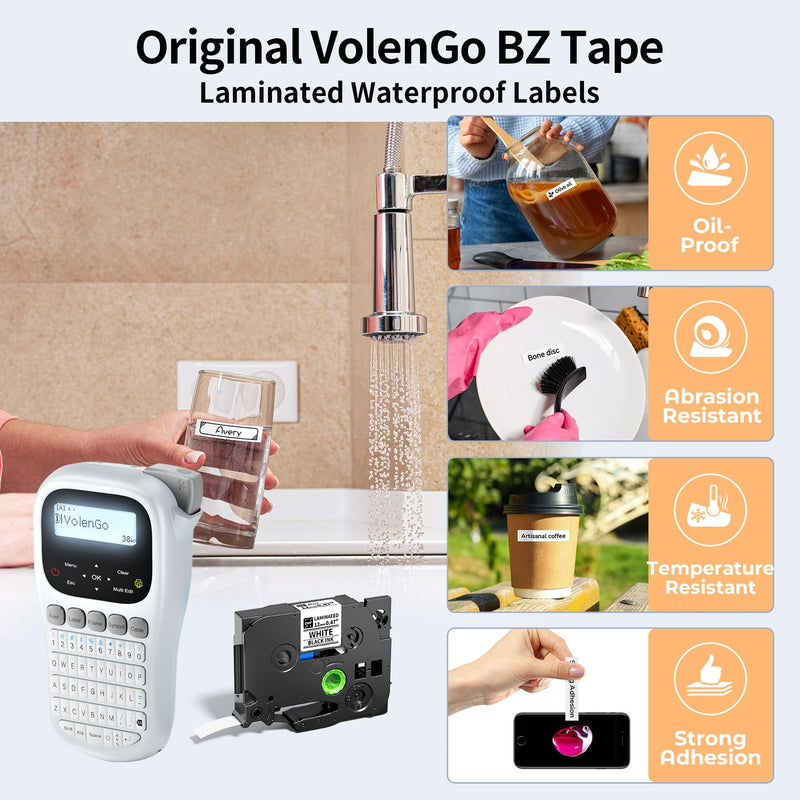 [AUSTRALIA] - Label Maker Machine with-Tape, H1100 Label Makers, Label Maker Waterproof-Labels Handheld Labeler Machine with-Tape 12mm Laminated, Portable Backlit Labeling Machine for Office Home Use Grey 