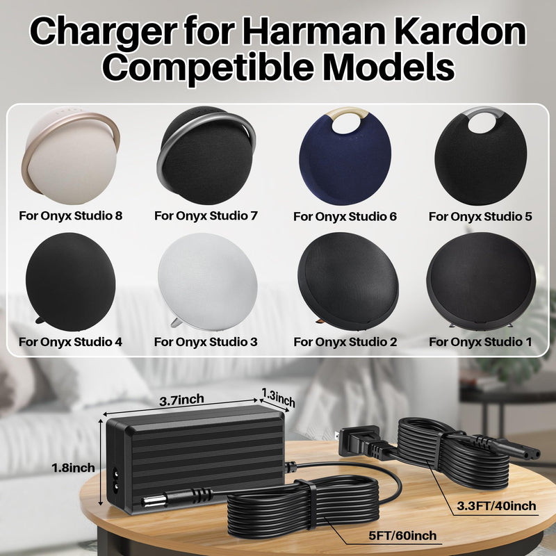 for Harman Kardon Charger for Harman Kardon Speaker Onyx Studio 8 7 6 5 4 3 2 1 Wireless Bluetooth Speaker Power Cord for Harman Kardon Onyx Aura Studio 1 2 3 4 5 Speaker 19V DC Power Supply