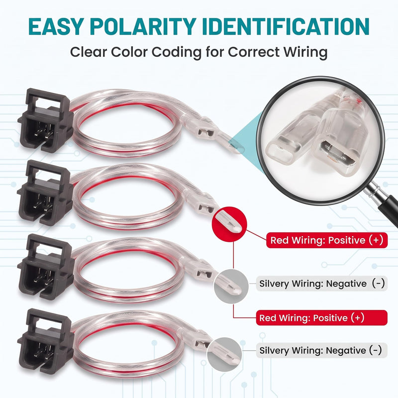 4 Pcs Car Door Speaker Wiring Harness | Replacement for Chevy GMC Silverado Sierra 1995-2009, for 1987-2006 Buick Cadillac Install Aftermarket Speaker Wire Cable