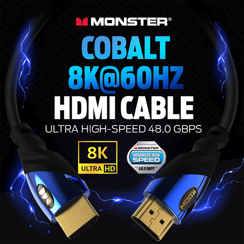 Monster 8K HDMI Cable — Xbox Series X & PlayStation 5 HDMI Cable w/ 24K Gold Contacts & V-Grip, 48 Gbps Speed, 60/120 Hz Refresh Rate, Dynamic HDR & eARC for Superior Visuals & Audio (6 FT) New Model