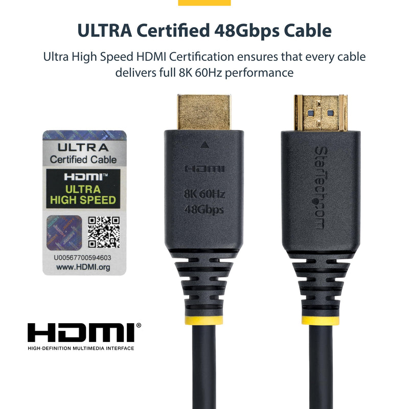 StarTech 15ft Ultra High Speed HDMI Cable, 8K 60Hz, HDR10+, 48Gbps | 8K 60Hz/4K 120Hz, HDMI 2.1 Cord with HDR10+ / eARC, Certified, HDMI21-CBL-8K60-15F 15 ft