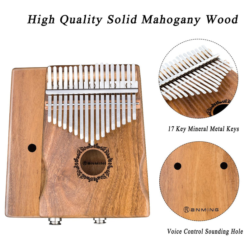 Kalimba Thumb Piano 17 Keys RANMING Mbira Finger Piano Kalimba Gifts for Adults Kids Beginners With Portable Handbag and Tune Hammer Thumb Pianos Finger Harp (Acacia-Pickup) Brown