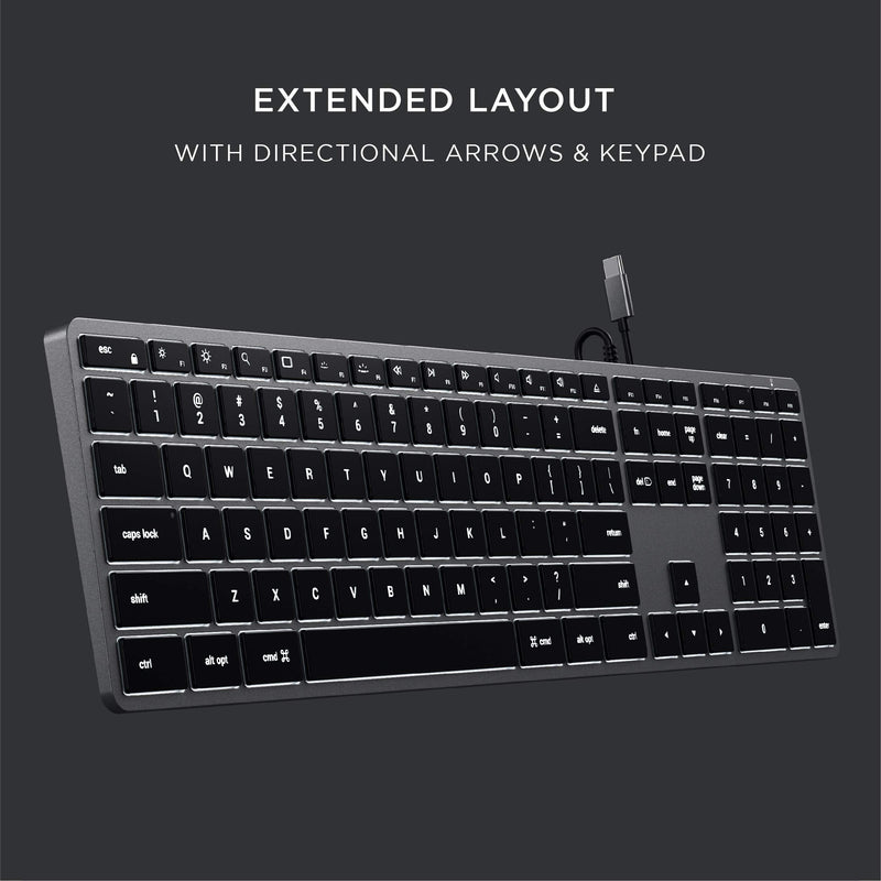 Satechi Slim W3 Wired Backlit Keyboard with Numeric Keypad – Illuminated Keys & Built-in USB-C Connection – Compatible with 2021 MacBook Pro M1 Pro & Max, 2021 iMac, 2020 Mac Mini, 2020 MacBook Air