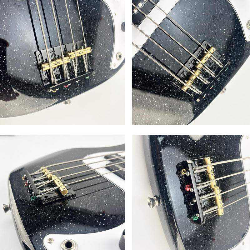[AUSTRALIA] - Black Electric Bass Guitar Bridge with Brass Saddles Zinc Alloy Plate 4 String Fixed Bridge Compatible with Fender Jazz Precision Bass Bridge Replacement Parts Black 