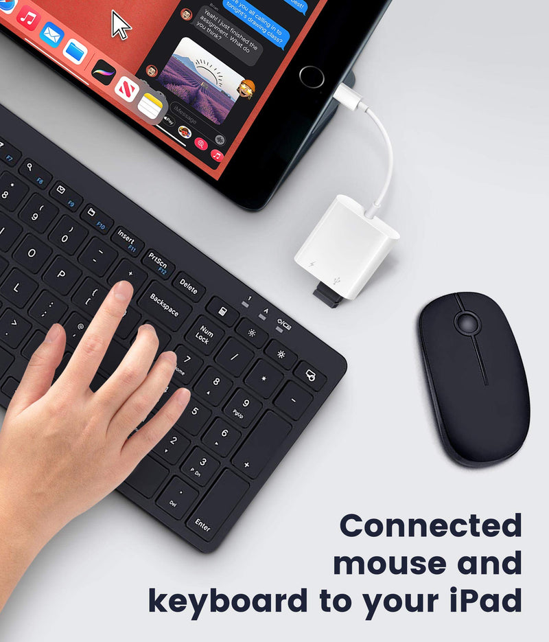 USB Adapter for iPhone/iPad,Fubiaofei LᎥghtnᎥng to USB Female OTG Adpater,USB3 to iPad Adapter with Charging Port,Supports FlashDrives,MIDI,SD Card Reader and Mouse,Plug&Play