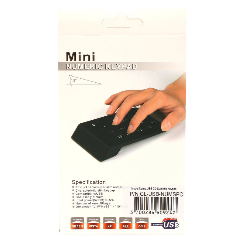 Connectland USB Numeric Keypad, USB 18 Key Number Numeric Keypad Keyboard for Laptop/Notebook PC Computer, Black (CL-USB-NUMSPC)