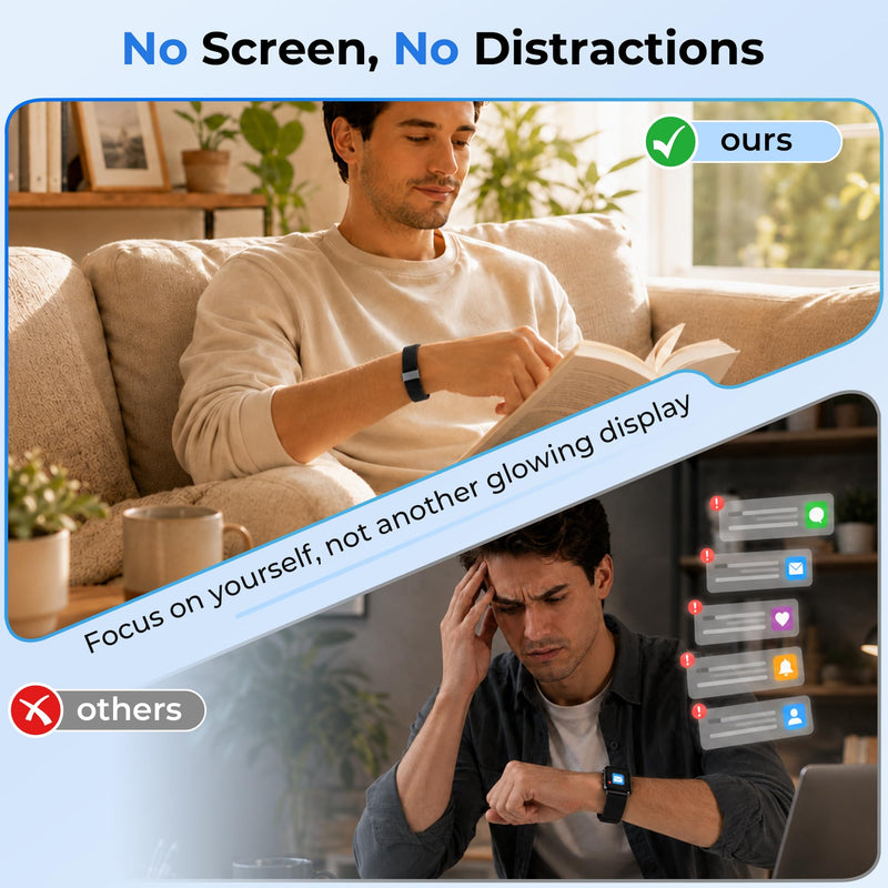 VOCOSTE Screenless Fitness Tracker with Heart Rate, Sleep Tracking | Personalized AI Insights Coaching, Free App, Ad-free, 7 Days Battery, IP68 Waterproof, Works with iOS&Android Black