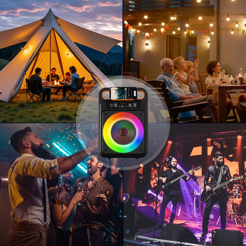 [AUSTRALIA] - JYX Karaoke Machine with 2 Wireless Microphones, Portable Bluetooth Karaoke Speaker for Adults, PA System Speaker with LED Lights Support REC/USB/AUX/TF for Outdoors Home Party (MS79) MS79 