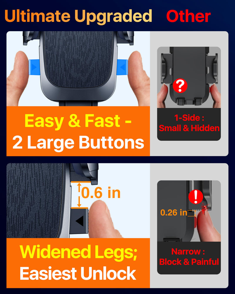 YRU 90+LBS Military-Grade Anti-Shake 2026 Upgraded Car Phone Holder Mount | Safest Strongest Patent Certs 360° Rotatable Suction Dashboard Windshield Vent for iPhone 17 16 Pro Max Samsung, Matt Black
