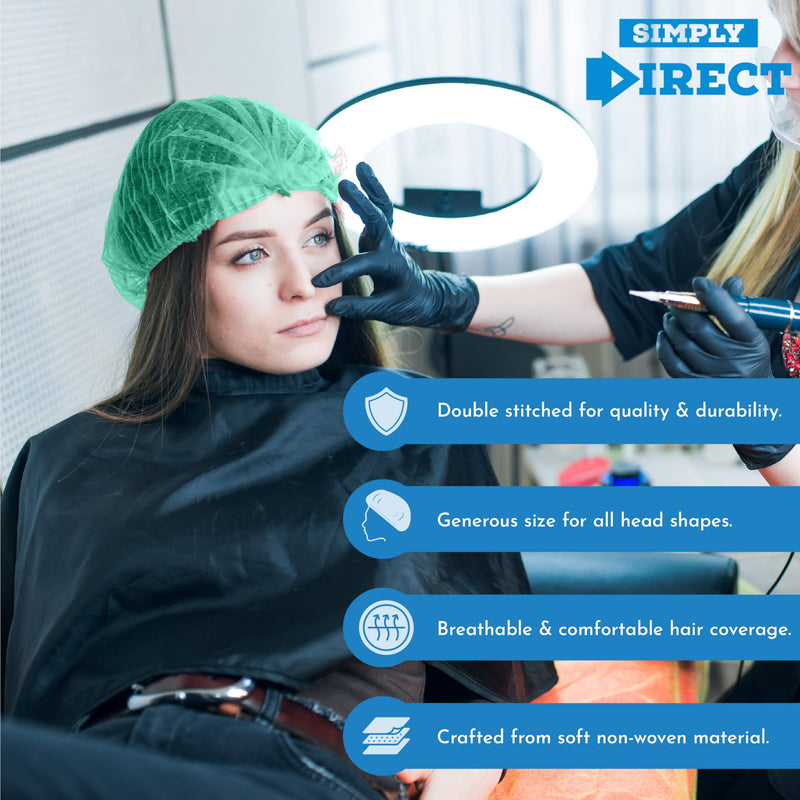 100 x simply direct Green Disposable Hair Net/Mob Caps in a Resealable Bag