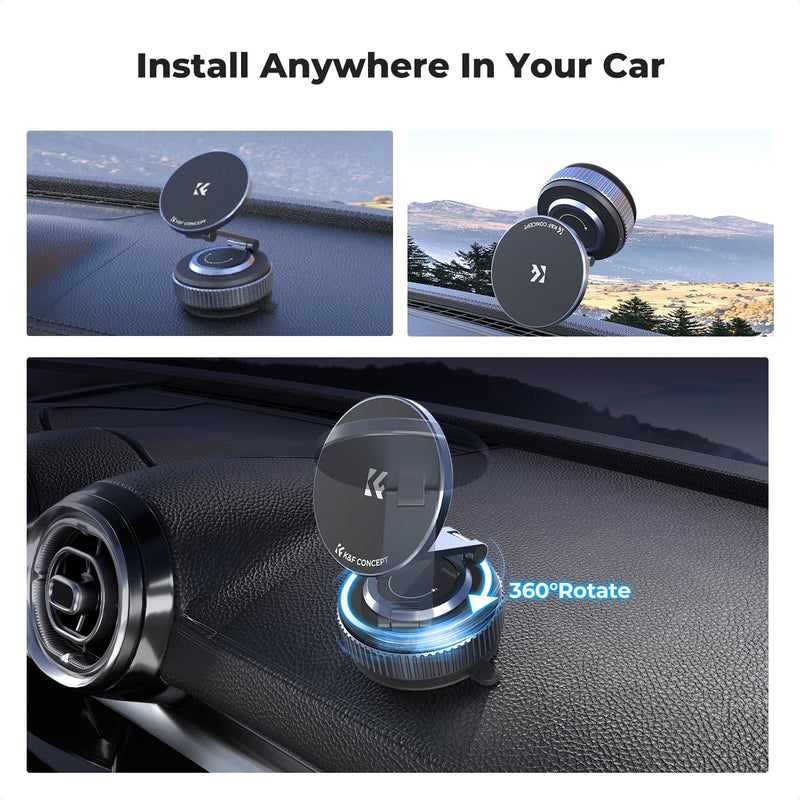 K&F CONCEPT 360° Vacuum Magnetic Car Mount | Foldable & Adjustable Magnetic Phone Holders for Car/Gym/Mirror/Smooth Surface, Compatible with iPhone 17-12, TC07