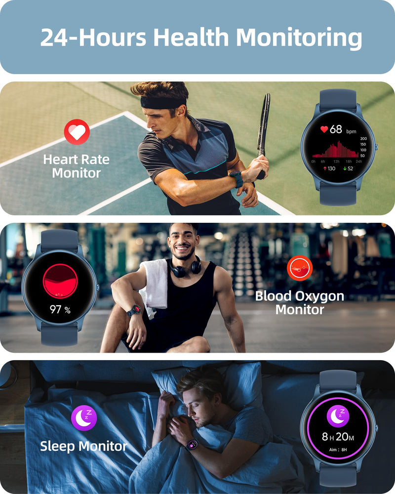 Parsonver Smart Watch for Men Women(Answer/Make Calls), Fitness Tracker | Compatible with iPhone/Android Phones, 100+ Sports Modes IP68 Waterproof, Pedometer, Heart Rate/Sleep/Steps Monitor, Blue