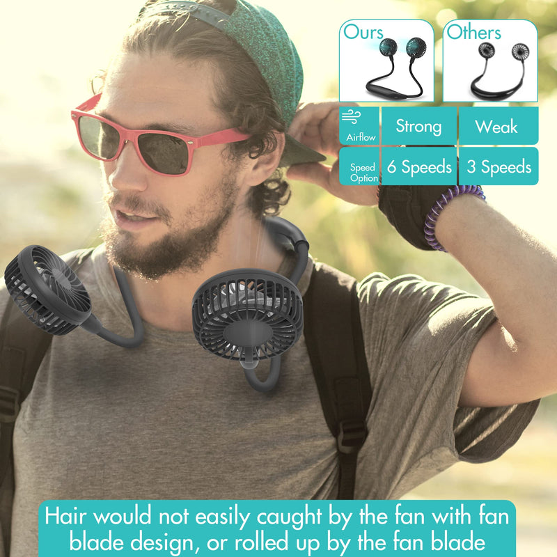 Portable Neck Fan, 2600mAh Battery Operated Ultra Quiet Hands Free USB Fan with Strong Wind, 360° Adjustable High Flexibility Wearable Personal Fan for Home Office Outdoor Travel (Dark Blue) Black