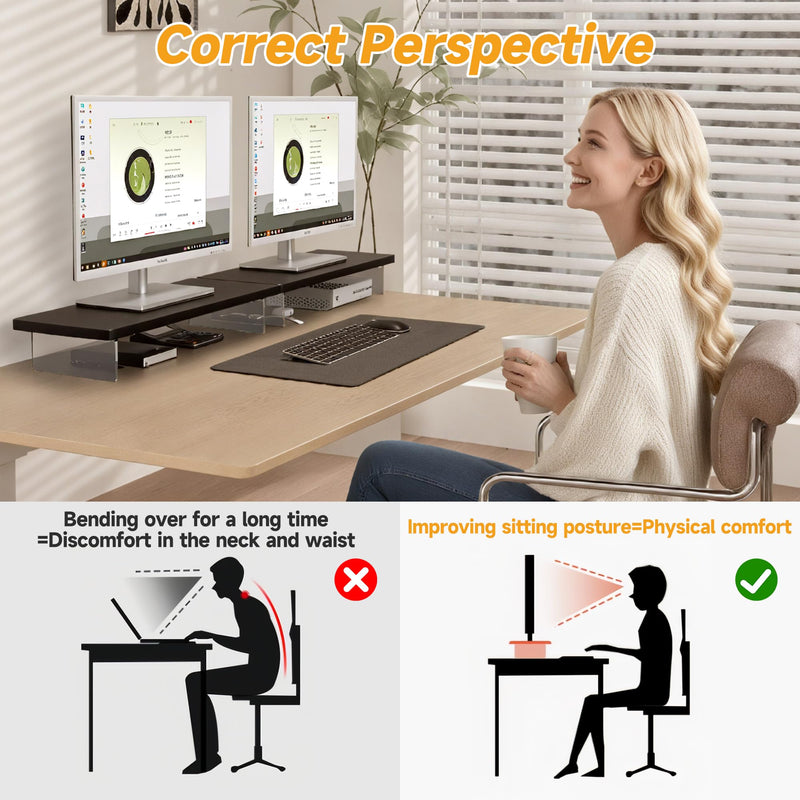 Computer Monitor Stands, Wood & Acrylic Computer Monitor Stand, Desk Monitor Stand Underneath Storage For Office, Home, School Supplies, 31.5" L (Black) Black