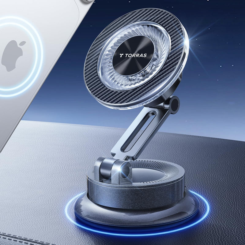 TORRAS 2026 Upgraded Vacuum Car Phone Holder for MagSafe Car Mount [98+ LBS Strongest Suction | 24 N58 Magnets] 360° Adjustable Magnetic Phone Holders for Your Car, for iPhone 17-12 Pro Max Plus Air Diamond Black