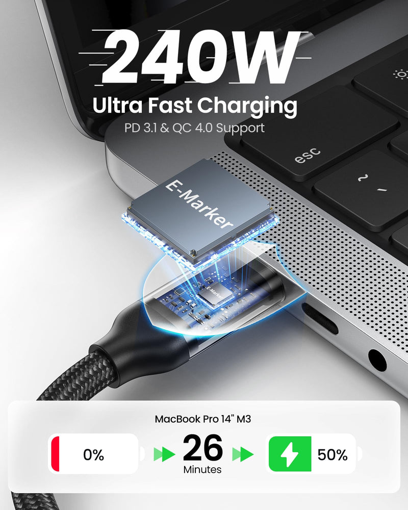 Silkland 40Gbps USB 4 for Thunderbolt 4 Cable 10FT, 8K/Dual 4K, 240W PD3.1 | 4K@240Hz, MST Support, Braided USB C Video Cable Compatible for MacBook, iPhone 17/16, Monitor, SSD, iPad, Dock