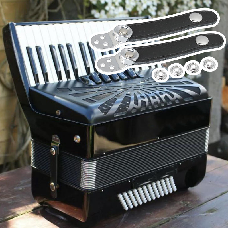 [AUSTRALIA] - BQLZR 8.4x2.4cm Black Leather Metal Extension Film Accordion Bellows Straps with 4 Buckle for Accordion Fixation 