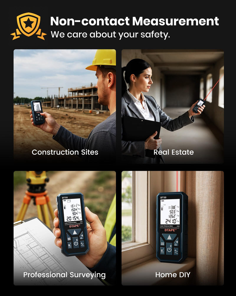 [AUSTRALIA] - Laser Measure, DTAPE Digital Laser Distance Meter, Upgraded High-Accuracy Laser Measuring Tool, Electronic Tape Measure, 2" Backlit LCD Display, Area/Volume/Indirect Measurement, in/Ft/Ft+in/M 330ft 