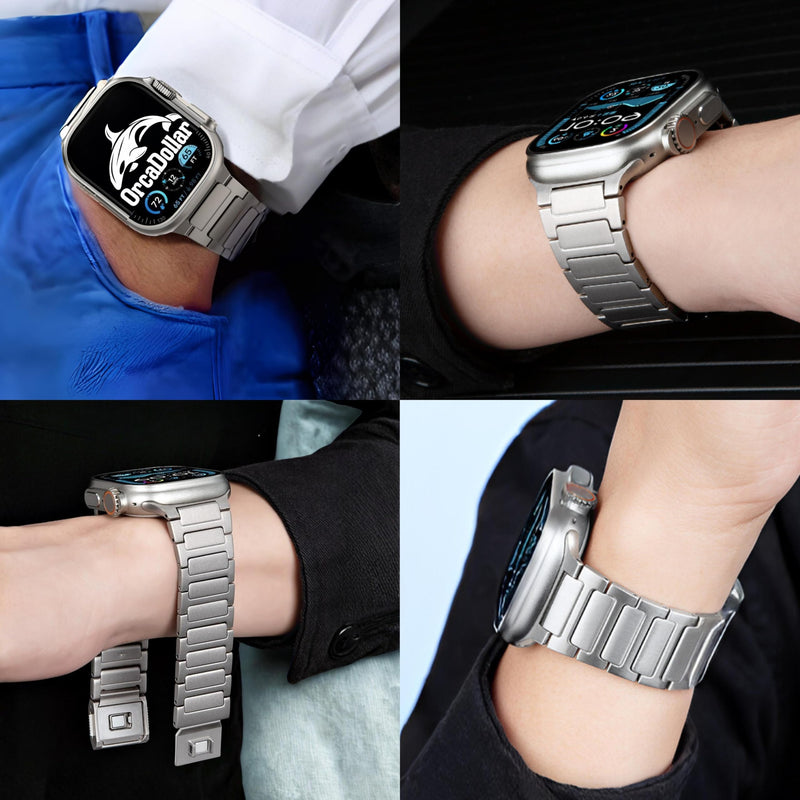H-Link Titanium Bracelet Watch Band Compatible with Apple Watch Ultra 3/2/1 49mm/Series 10 46mm, 22mm Wide Adjustable Links with M-Clasp Buckle Connectors DLC Coating.(Modal:APT 01H)