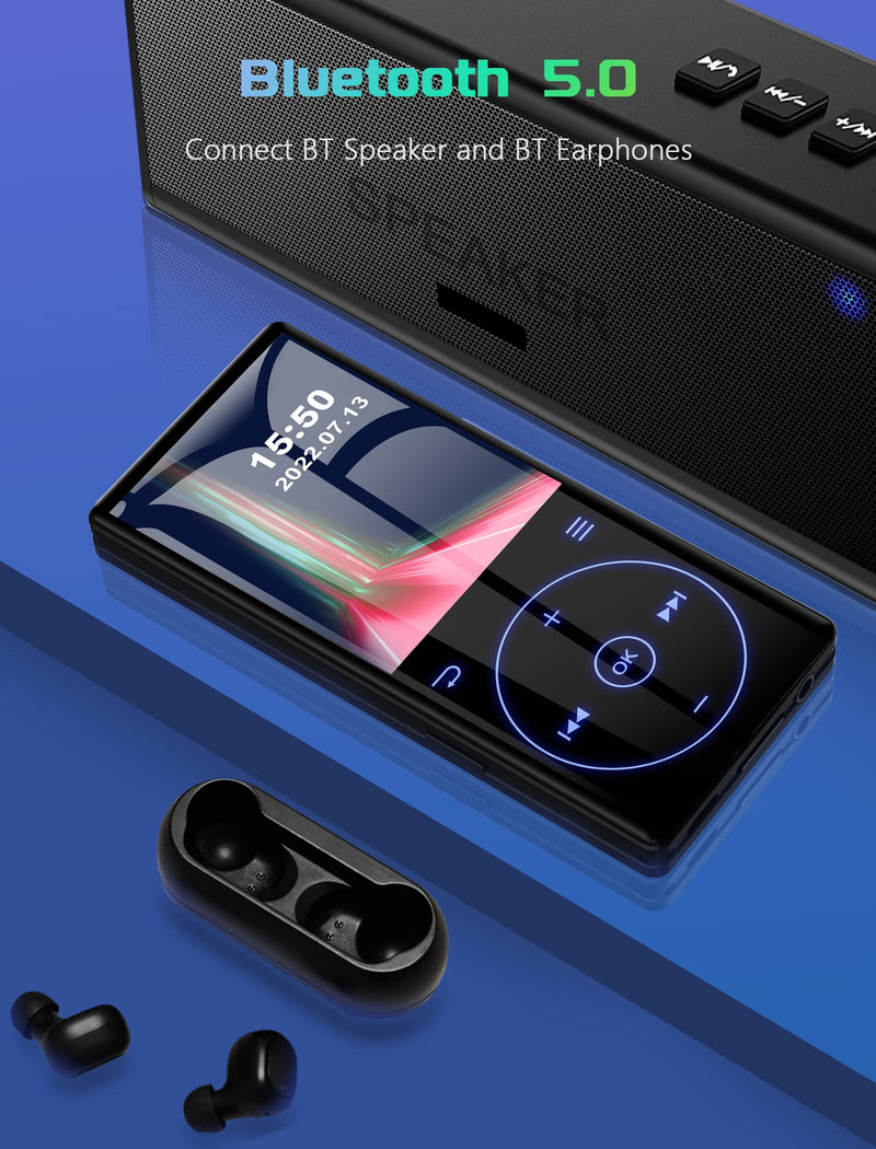 [AUSTRALIA] - 96GB MP3 Player with Bluetooth 5.0: Portable Lossless Sound Music Player with HD Speaker,2.4" Screen Voice Recorder,FM Radio,Touch Buttons,Support up to 64GB for Sport(Earphones&64GB TF Card Included) 