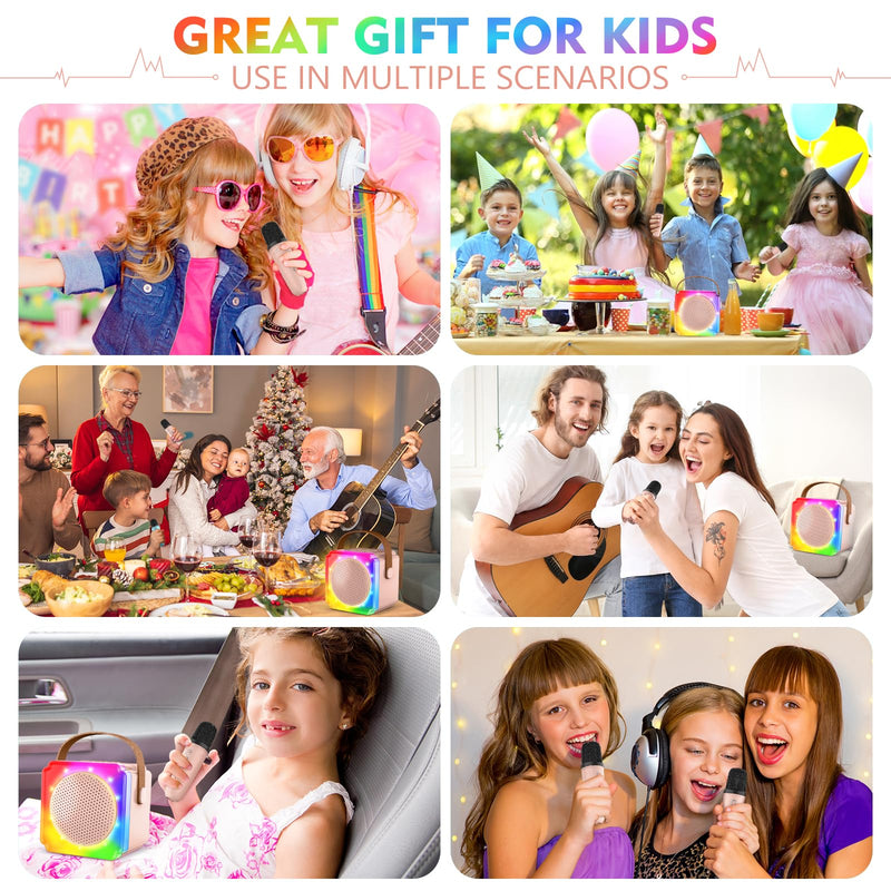 BAYSING Karaoke Machine for Kids, Portable Bluetooth Speaker with 2 Wireless Microphones, Mini Karaoke Machine with LED Light, Ideal Christmas, Birthday Toys Gift for 4, 5, 6, 7, 8, 9 Years Girl, Boy Pink