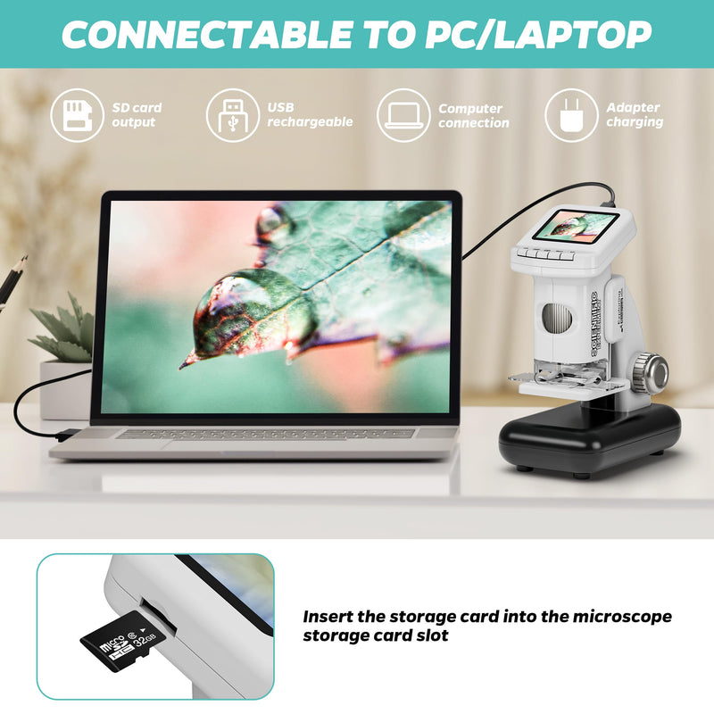 Rechargeable Digital Microscope for Kids 1200X - 2'' LCD Screen STEM Toy with 32G SD Card for Photo/Video, Portable Pocket Microscope for Boys Girls Ages 6,7,8-12, Science Kit Gift Birthday Christmas
