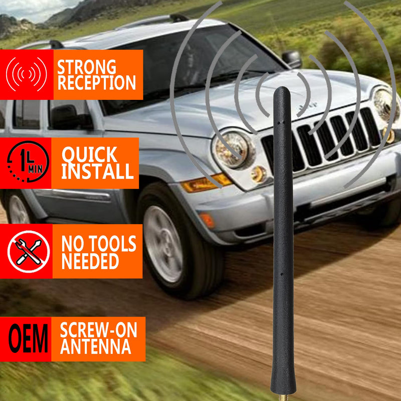 Short Rubber Antenna for Jeep Liberty (2002-2007), Jeep Liberty Antenna - Car Wash Proof, 6 3/4 Inch Internal Copper Coil Antenna Mast Replacement