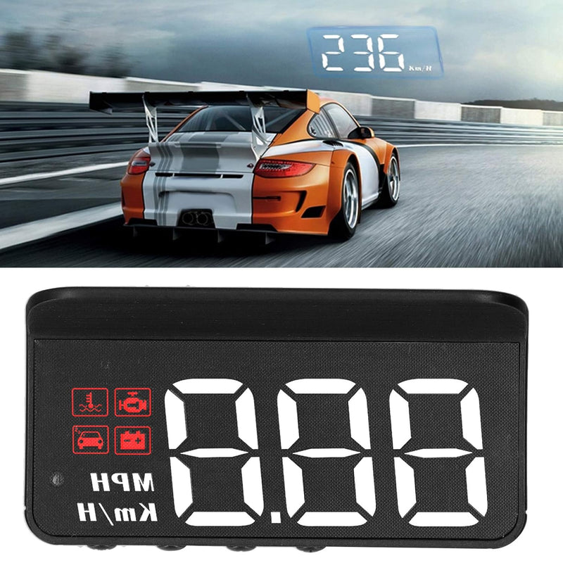 OBD2 Head Up Display HUD Windshield Projector, 12V Car Speedometer with Multi‑Function Gauge, Alarm for Overspeed Water Temp Voltage & Fatigue Driving Reminder Universal for Most Petrol Vehicles